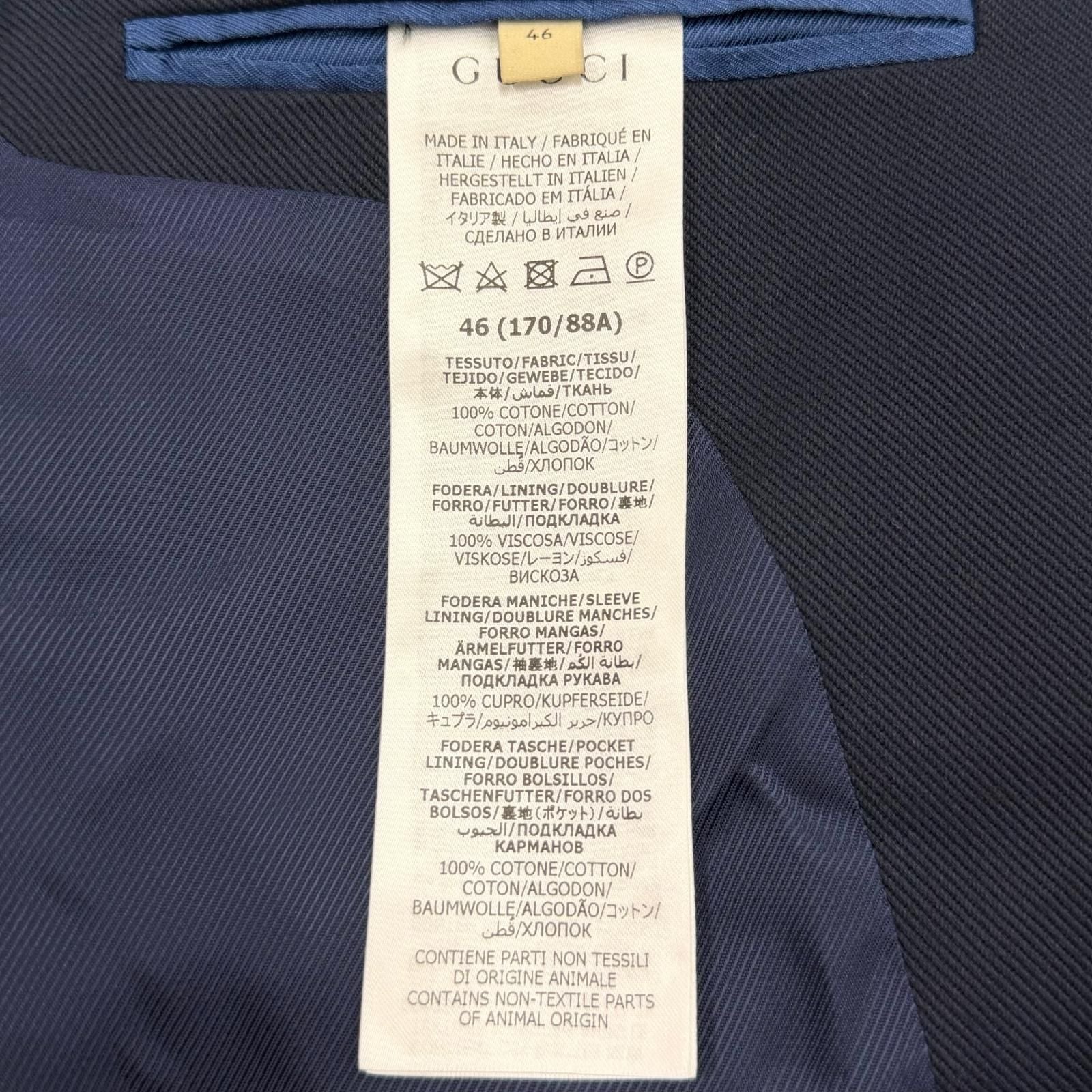 Gucci Peak Lapel Gold Button Double Breasted Navy Blazer Tailored Jacket 46 — view 8