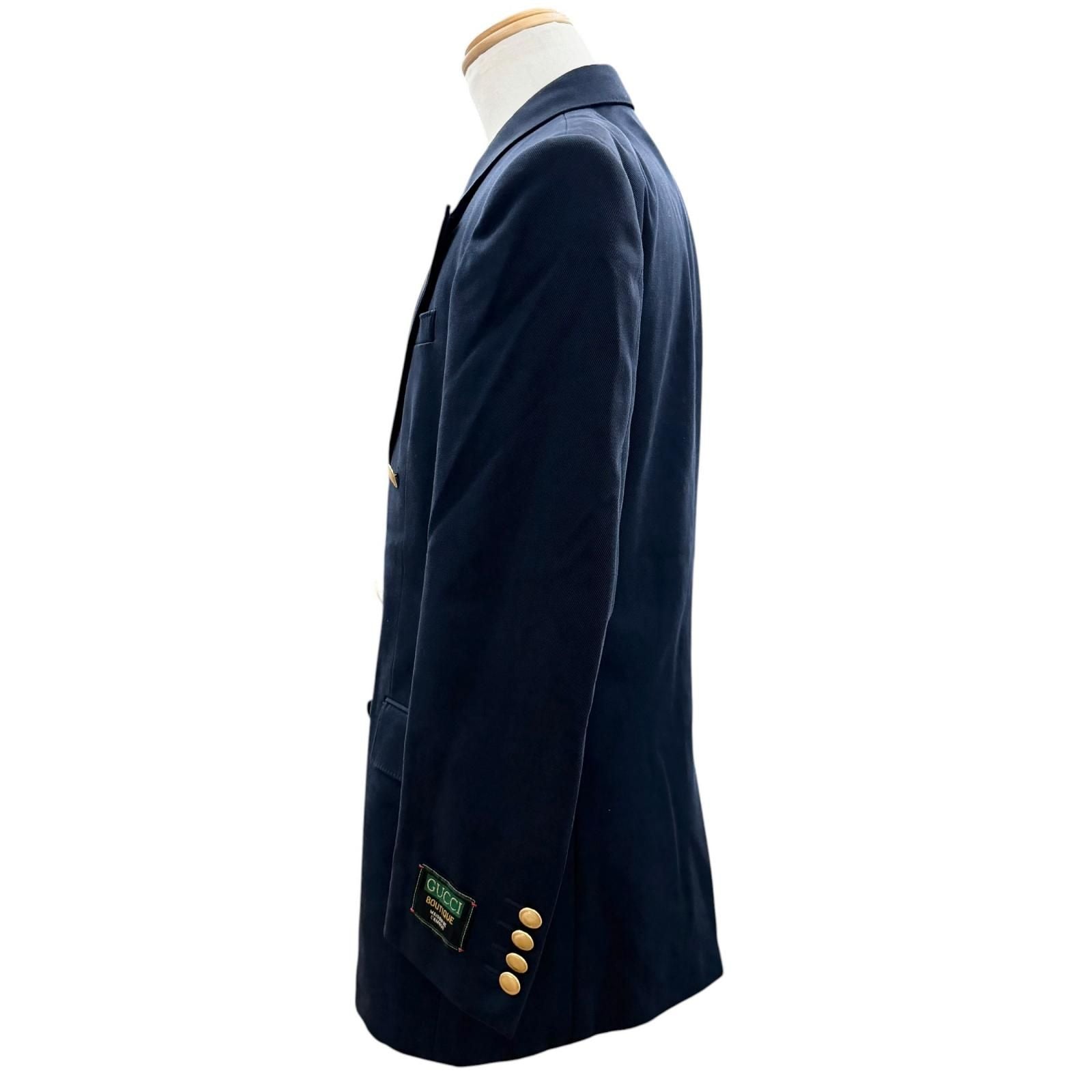 Gucci Peak Lapel Gold Button Double Breasted Navy Blazer Tailored Jacket 46 — view 3