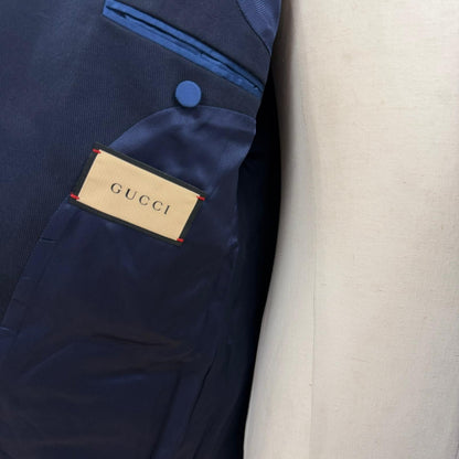 Gucci Peak Lapel Gold Button Double Breasted Navy Blazer Tailored Jacket 46 — view 5