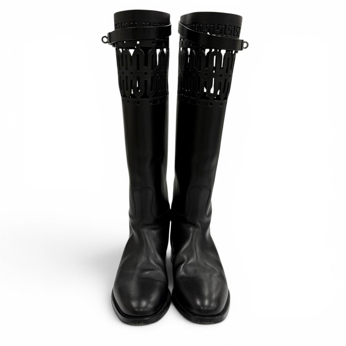Hermes Jumping Silver Kelly Buckle Leather Long Boots Black — view 3
