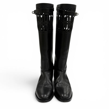 Hermes Jumping Silver Kelly Buckle Leather Long Boots Black — view 3