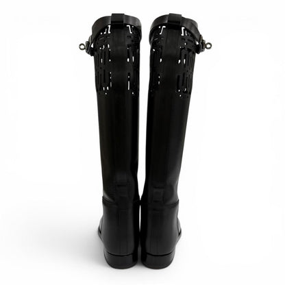 Hermes Jumping Silver Kelly Buckle Leather Long Boots Black — view 4