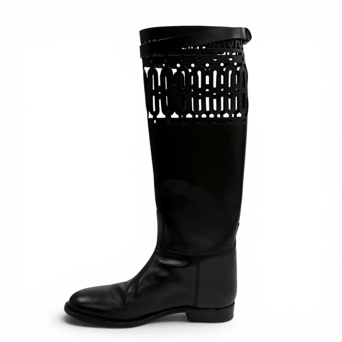 Hermes Jumping Silver Kelly Buckle Leather Long Boots Black — view 6