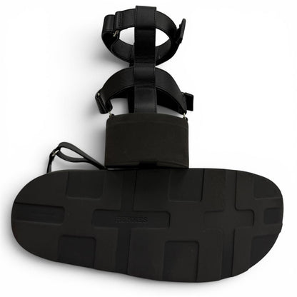 Hermes Enid Silver Velcro Leather Sandals Platform Black — view 4