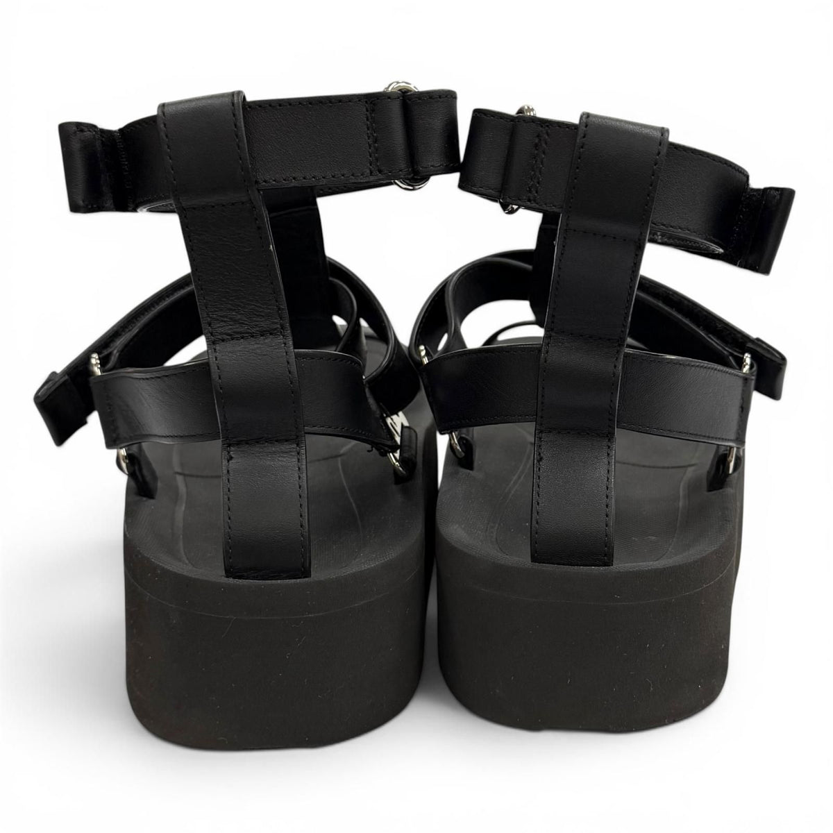 Hermes Enid Silver Velcro Leather Sandals Platform Black — view 3