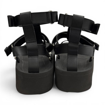 Hermes Enid Silver Velcro Leather Sandals Platform Black — view 3