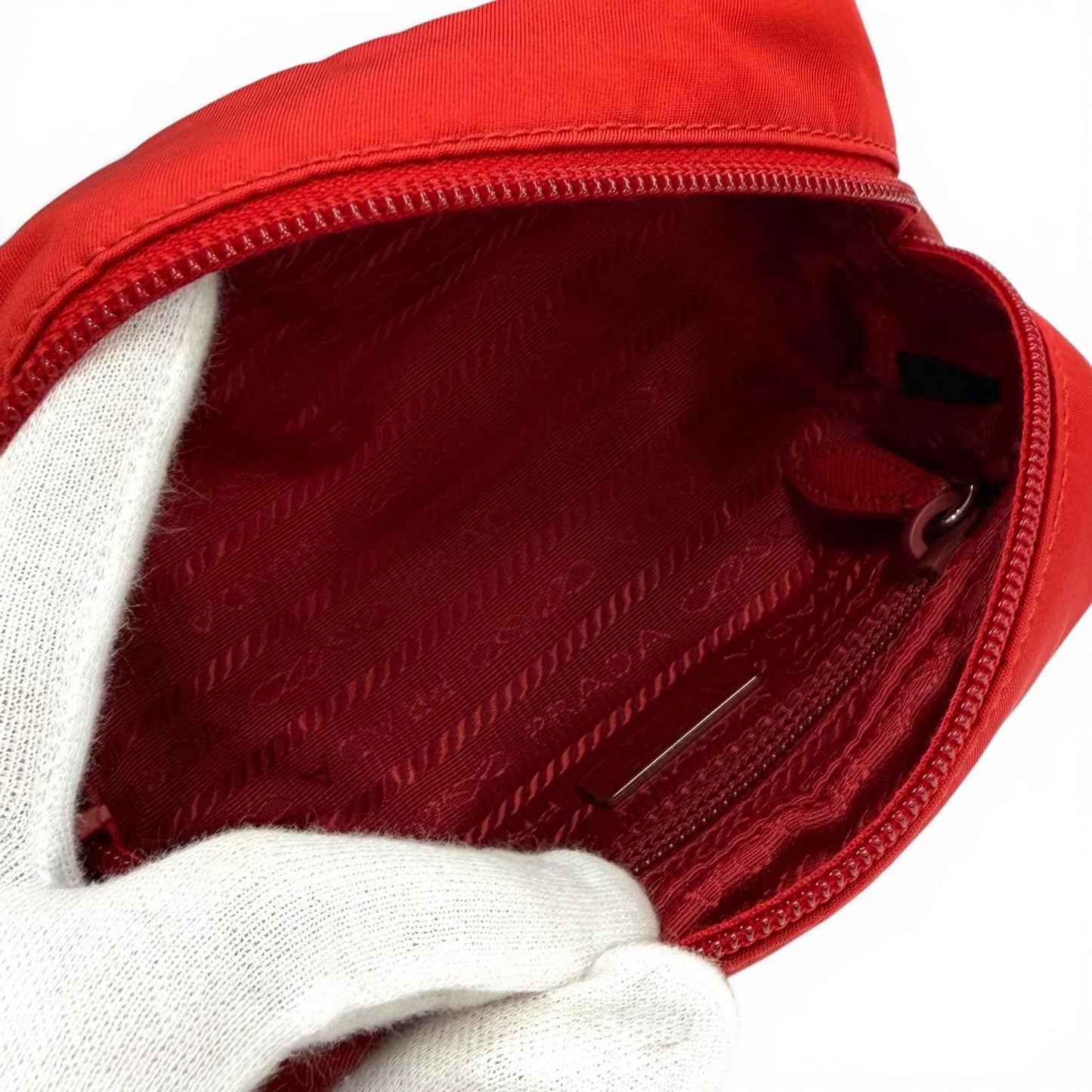 Prada Vela Re-Nylon Mini Pouch Rosso Makeup — view 6
