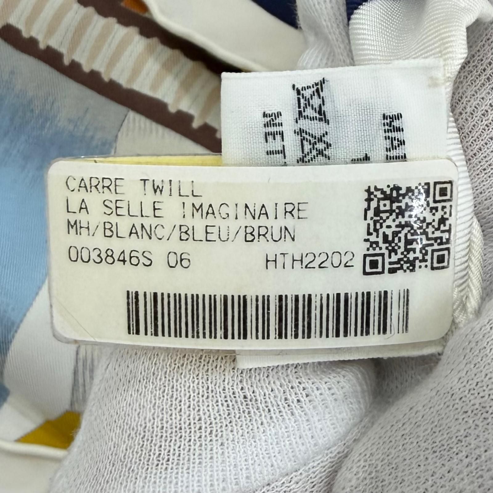 Hermes Carre 90 la Selle Imaginaire Silk 100% Blanc Bleu Brun Scarf — view 8