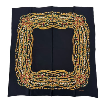 Chanel Large Format Scarf Silk Black