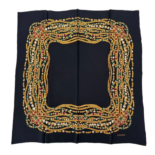 Chanel Large Format Scarf Silk Black