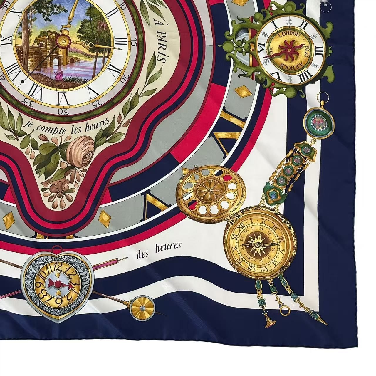 Hermes Scarf Carre 90 Parmi les Fleurs Je Compt Navy Silk — view 5