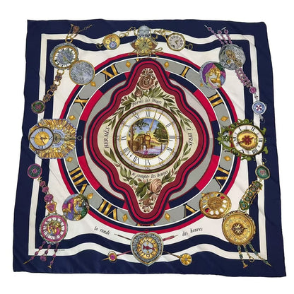 Hermes Scarf Carre 90 Parmi les Fleurs Je Compt Navy Silk