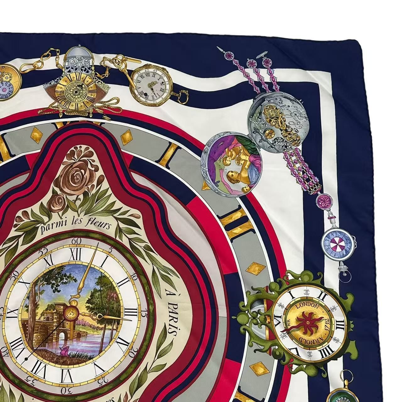 Hermes Scarf Carre 90 Parmi les Fleurs Je Compt Navy Silk — view 3
