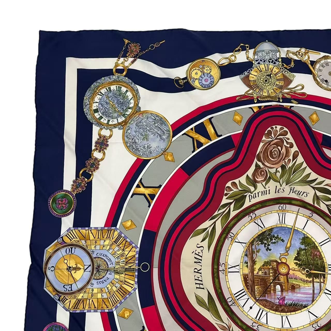 Hermes Scarf Carre 90 Parmi les Fleurs Je Compt Navy Silk — view 2