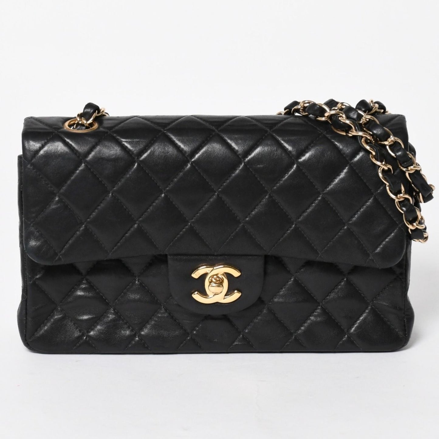Chanel Quilted 23 Double Flap Chain Shoulder Bag CC Logo Lambskin Black