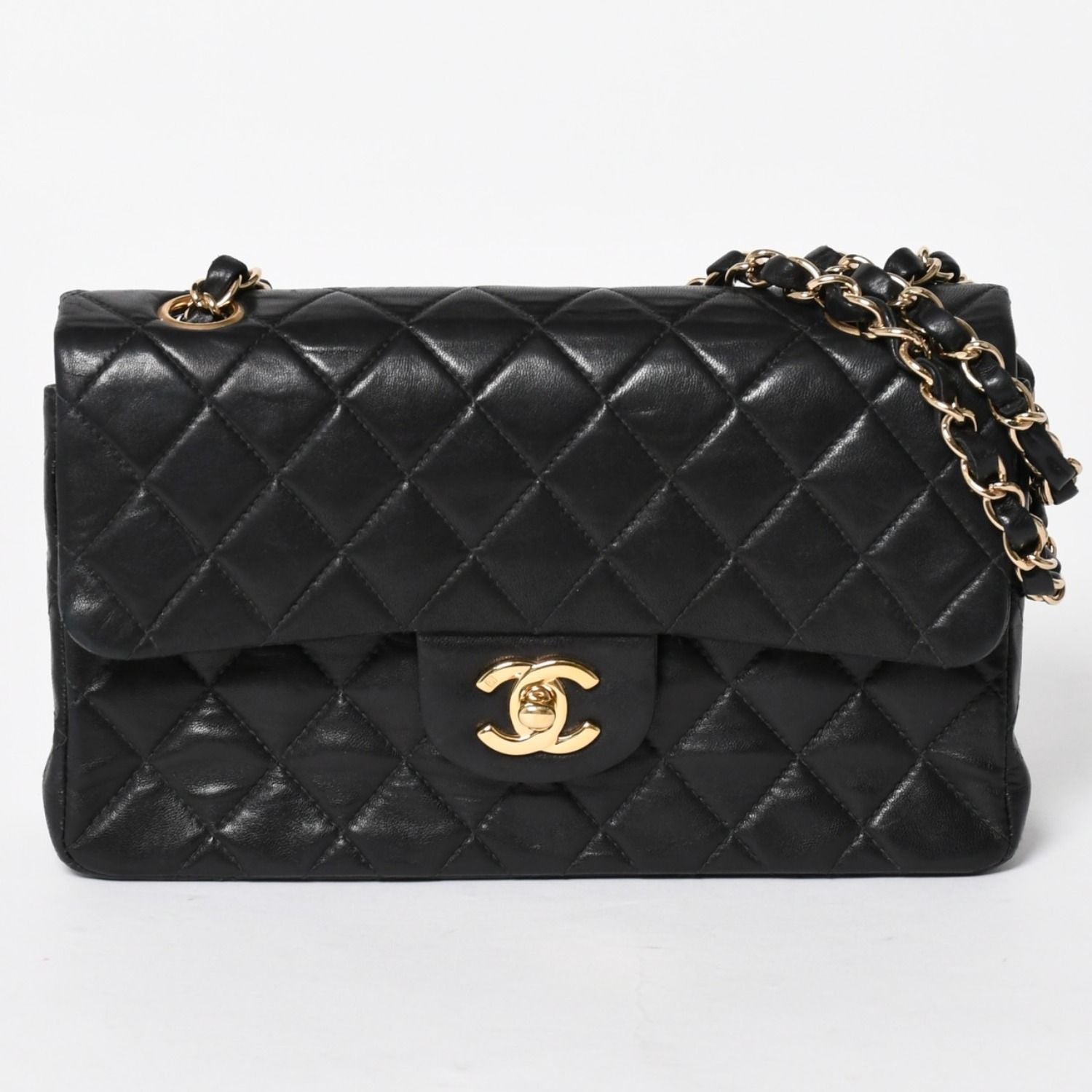 Chanel Quilted 23 Double Flap Chain Shoulder Bag CC Logo Lambskin Black