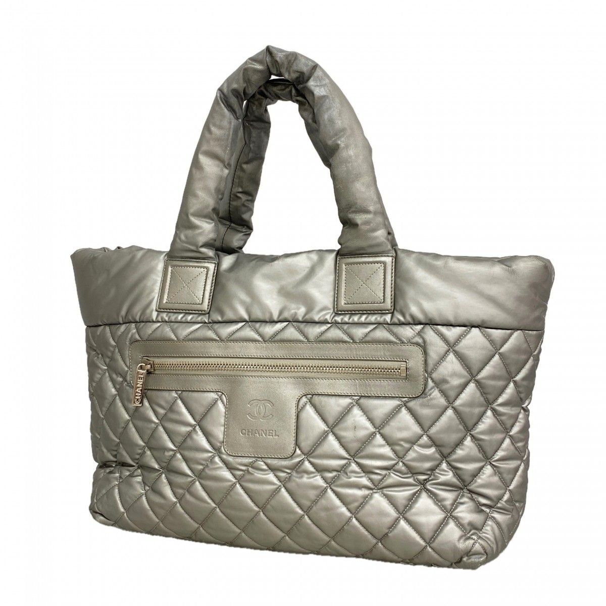 Chanel Tote Nylon Gray Silver