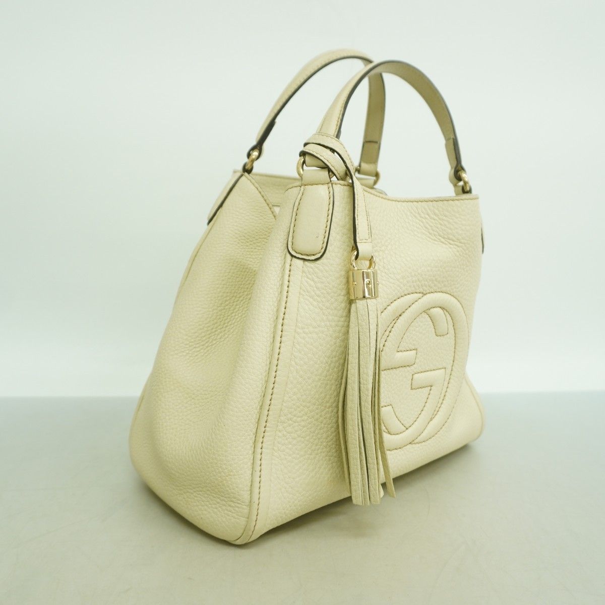 Gucci Handbag Leather Ivory Chien Panning Gold — view 2