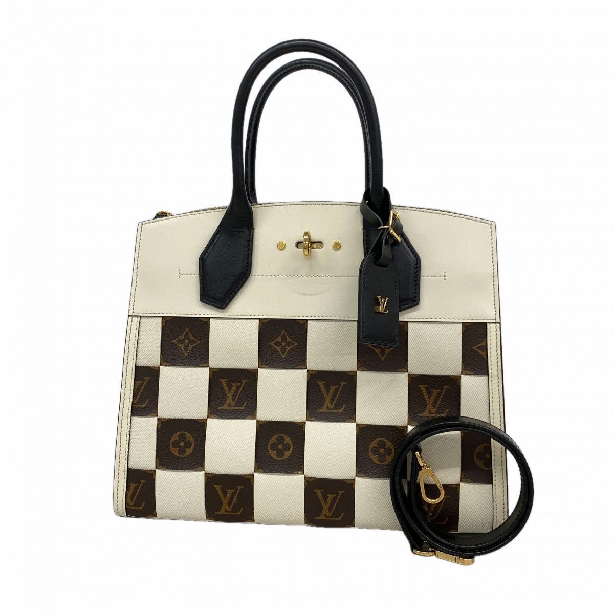 Louis Vuitton Handbag Monogram MM Ivory Brown Black 2-Way