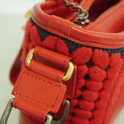 Chanel Shoulder Bag Knit Fabric Red Gold Silver — view 6