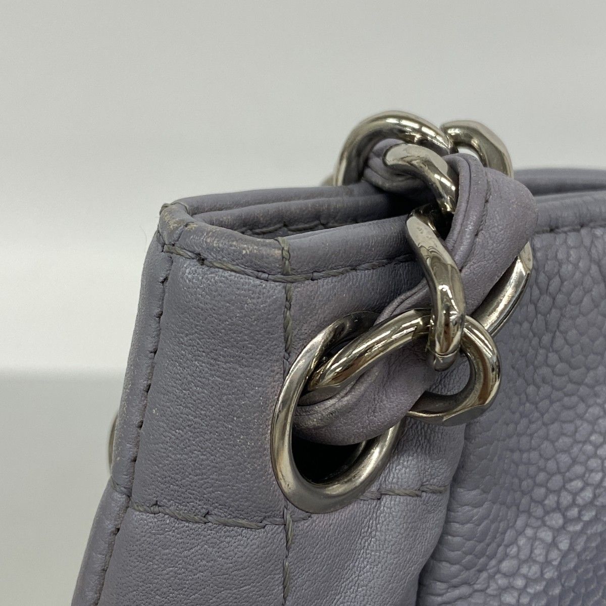 Chanel Chain Tote Quilted Caviar Leather Blue Gray Silver — view 6
