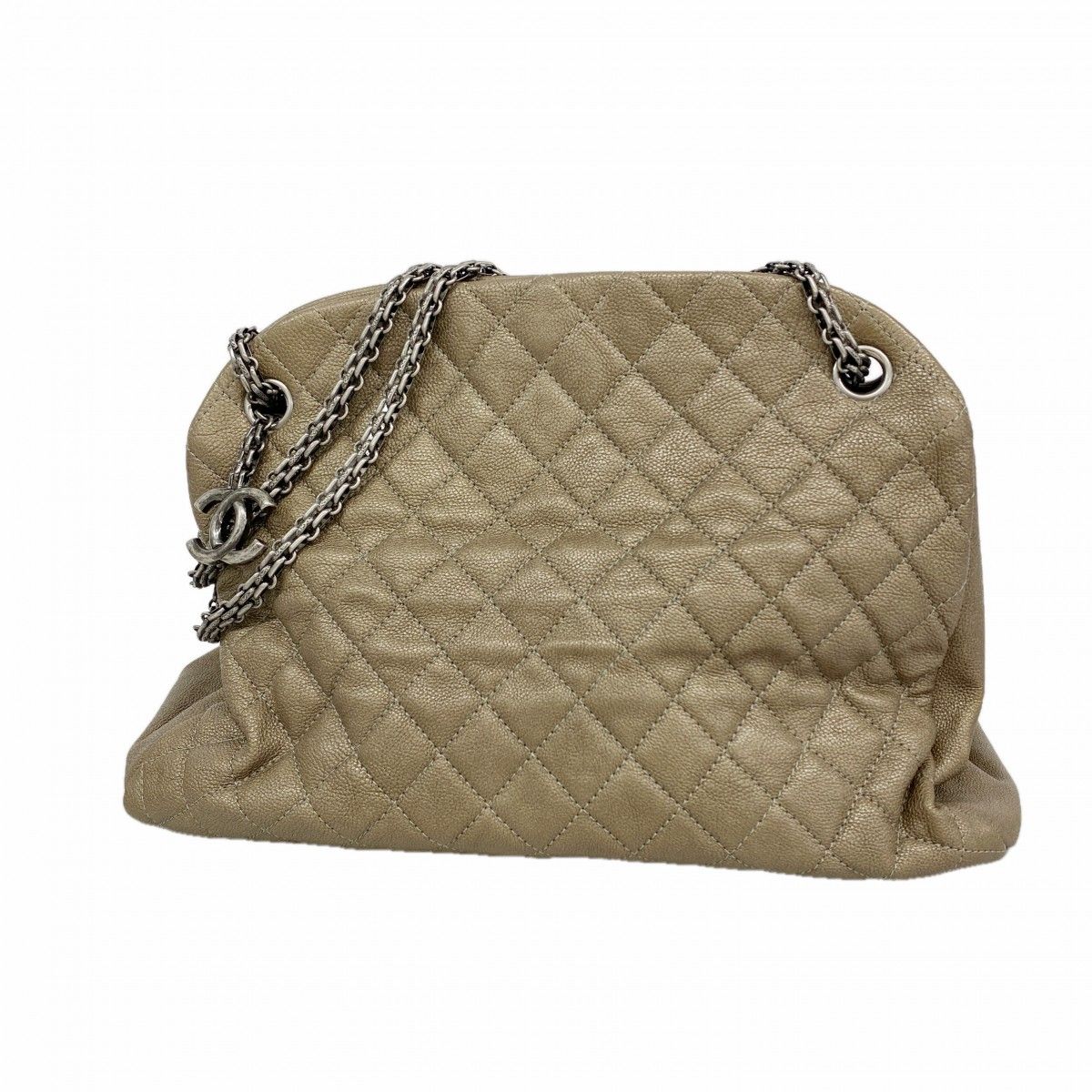 Chanel Shoulder Bag Quilted Caviar Leather Brown Silver