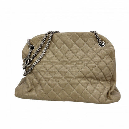 Chanel Shoulder Bag Quilted Caviar Leather Brown Silver