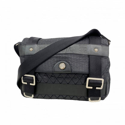 Chanel Shoulder Bag Nylon Black Silver