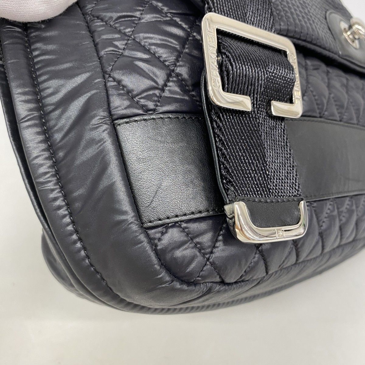 Chanel Shoulder Bag Nylon Black Silver — view 7
