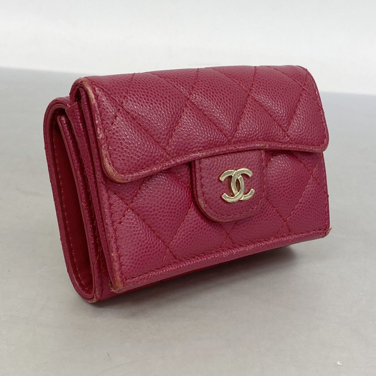 Chanel Trifold Wallet Quilted Caviar Leather Pink Gold — view 2