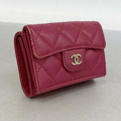 Chanel Trifold Wallet Quilted Caviar Leather Pink Gold — view 2