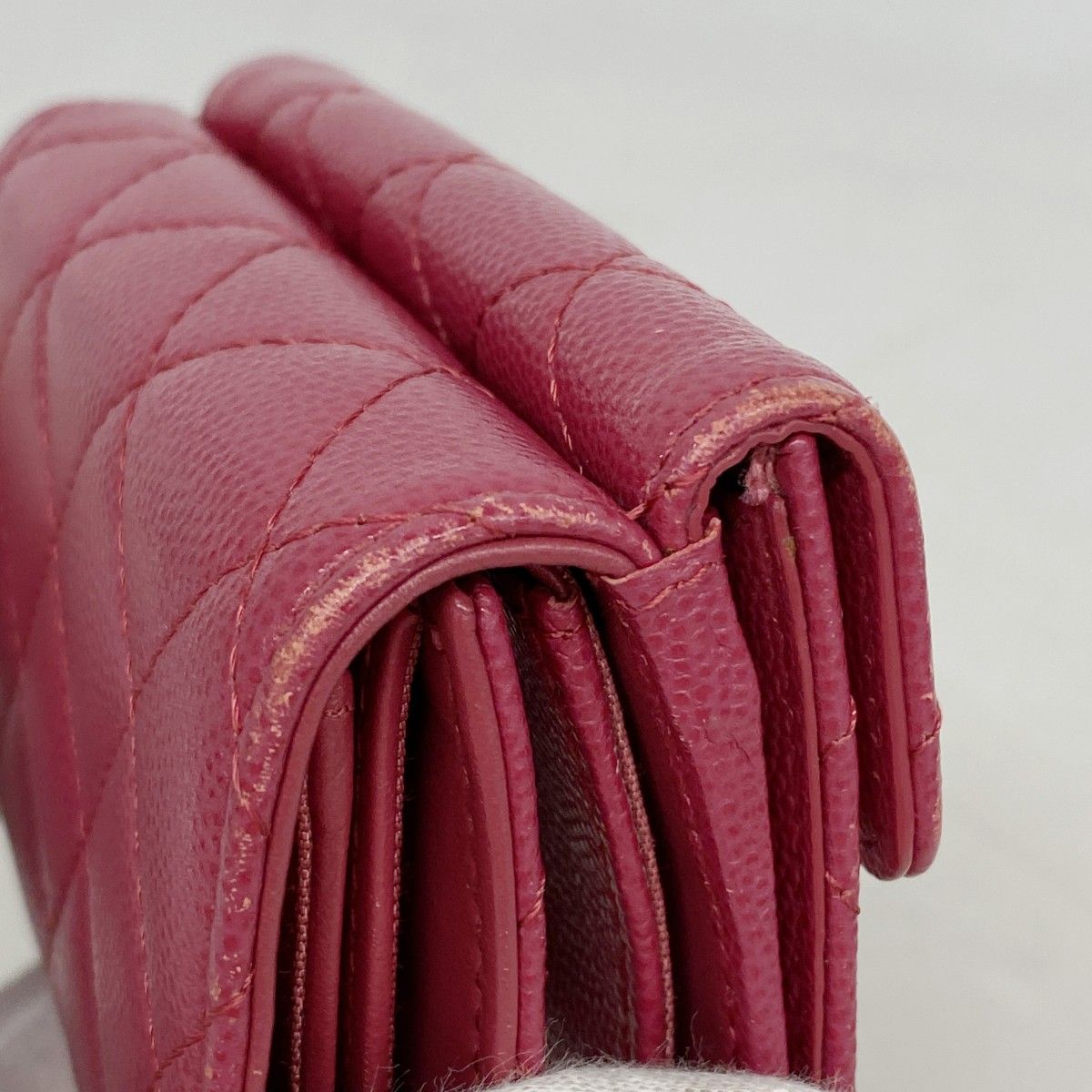 Chanel Trifold Wallet Quilted Caviar Leather Pink Gold — view 6