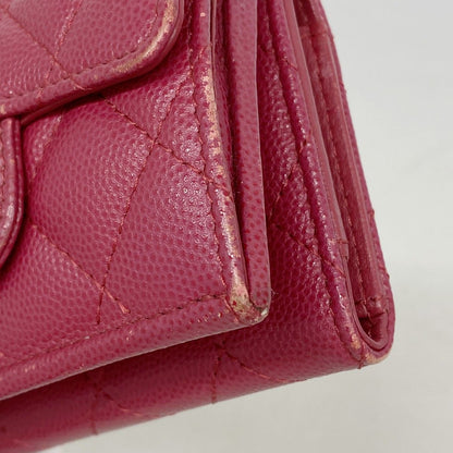 Chanel Trifold Wallet Quilted Caviar Leather Pink Gold — view 5