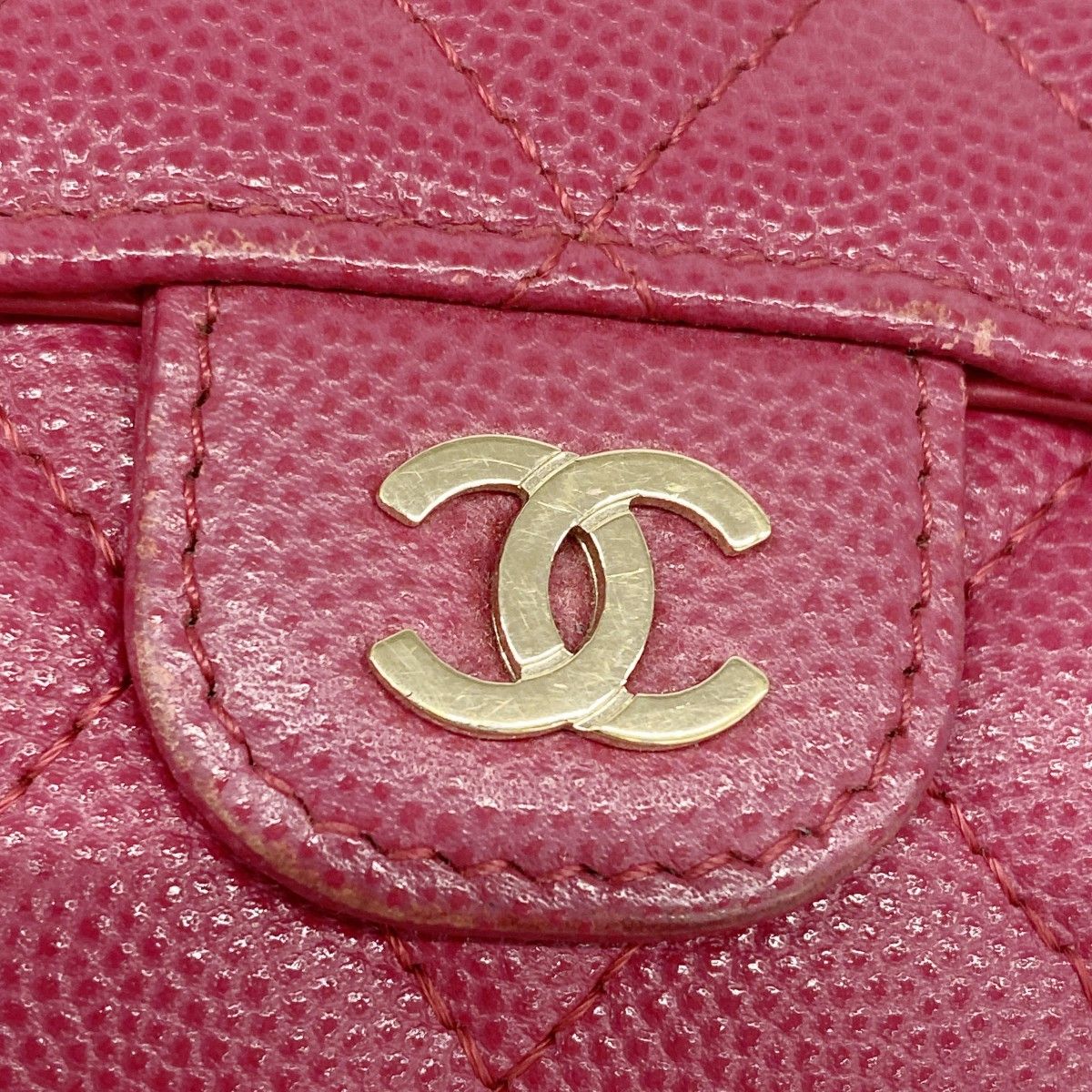 Chanel Trifold Wallet Quilted Caviar Leather Pink Gold — view 7