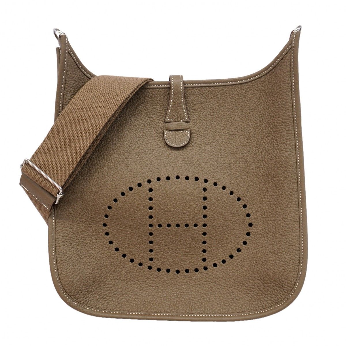 Hermes Shoulder Bag Taurillon Clemence Etoupe Silver