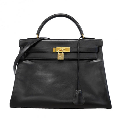 Hermes Handbag Kelly 32 Box Calf Black Gold 2-Way
