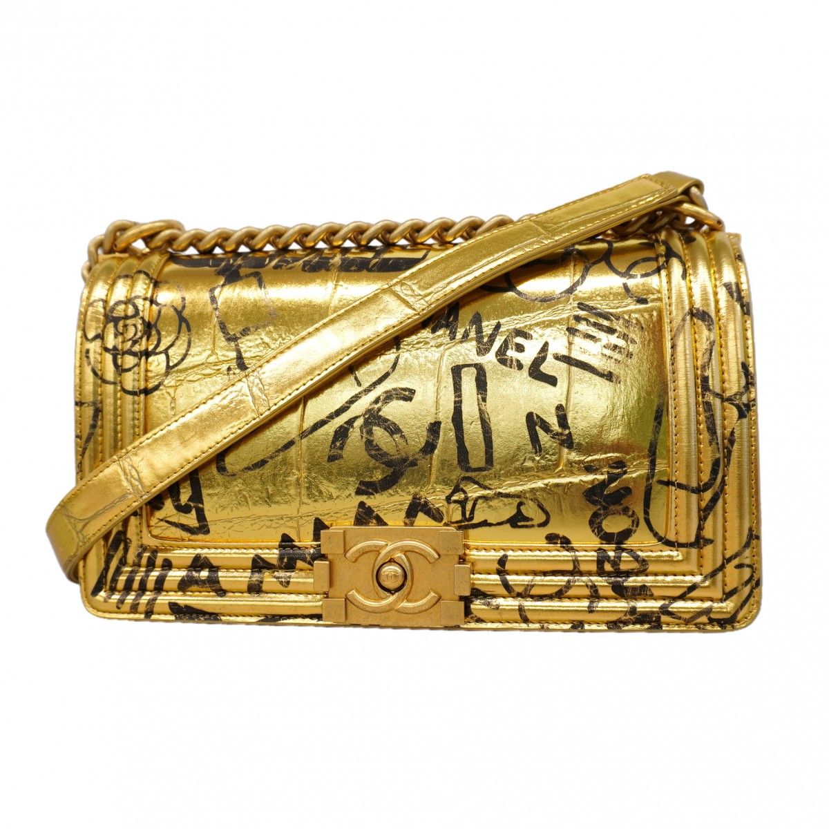 Chanel Shoulder Bag Boy Leather Gold