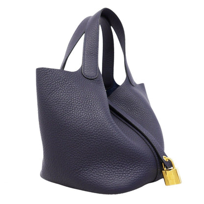 Hermes Handbag Picotin Lock PM Taurillon Clemence Blue Gold — view 2