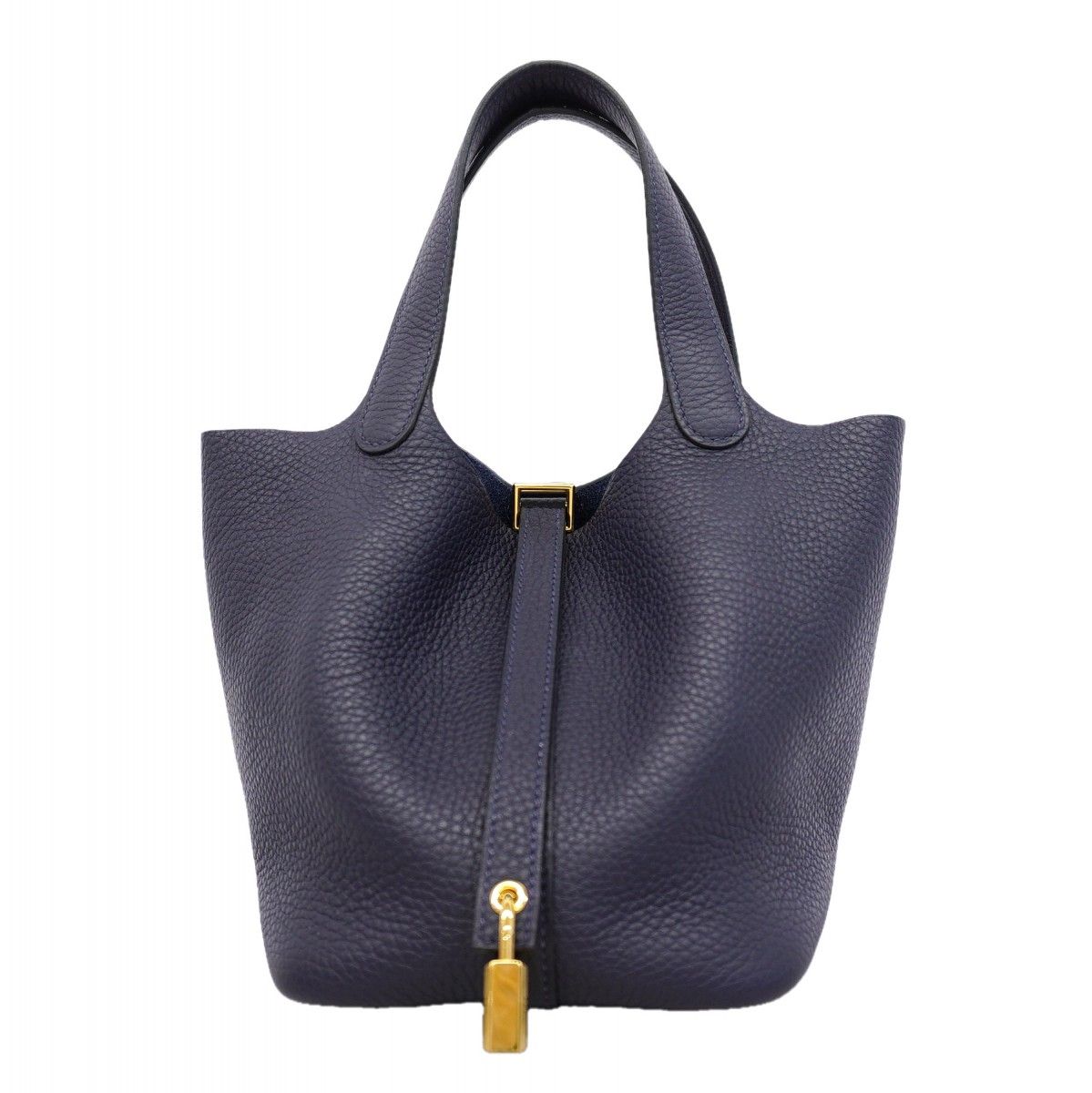 Hermes Handbag Picotin Lock PM Taurillon Clemence Blue Gold