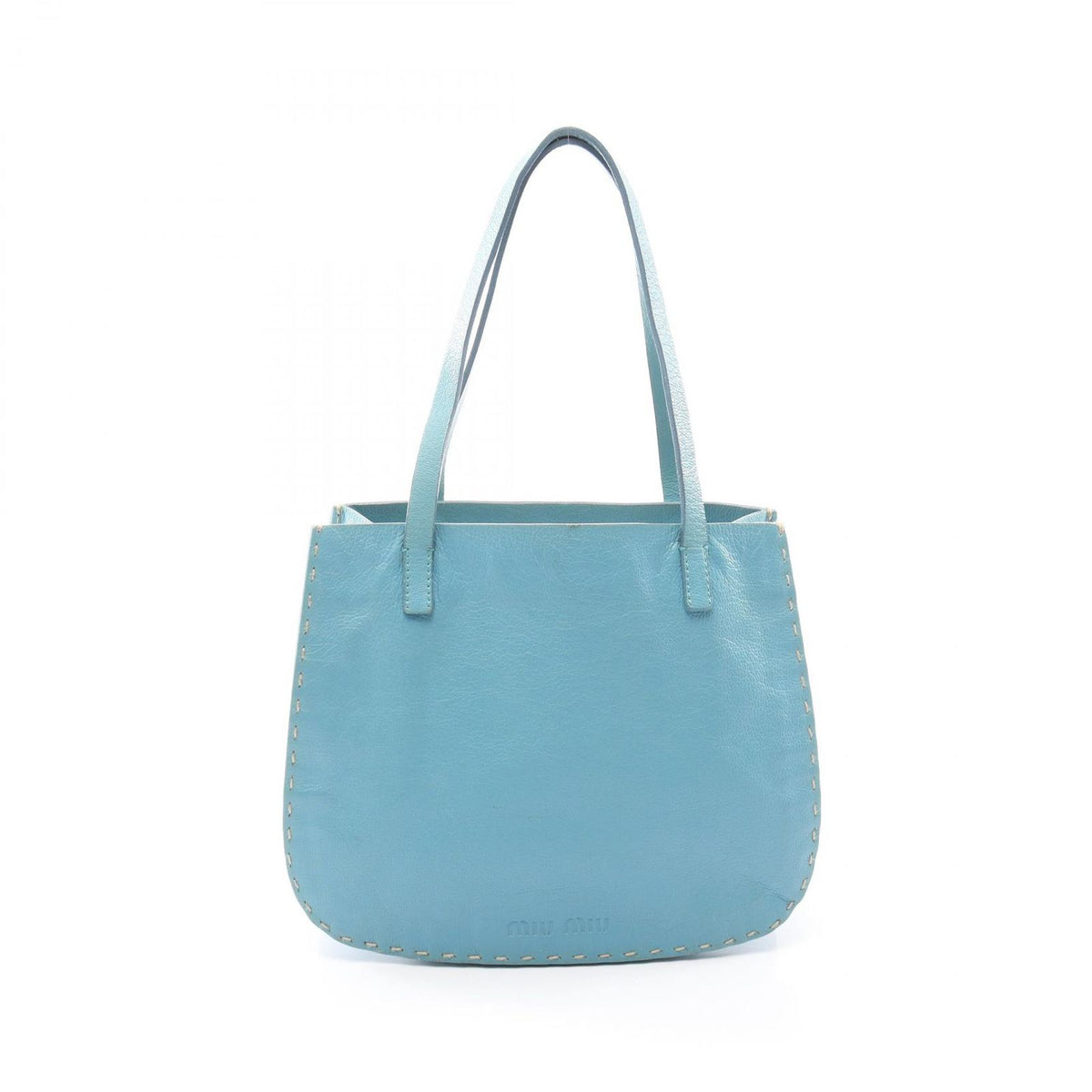 Miu Miu Handbag Logo Blue Leather