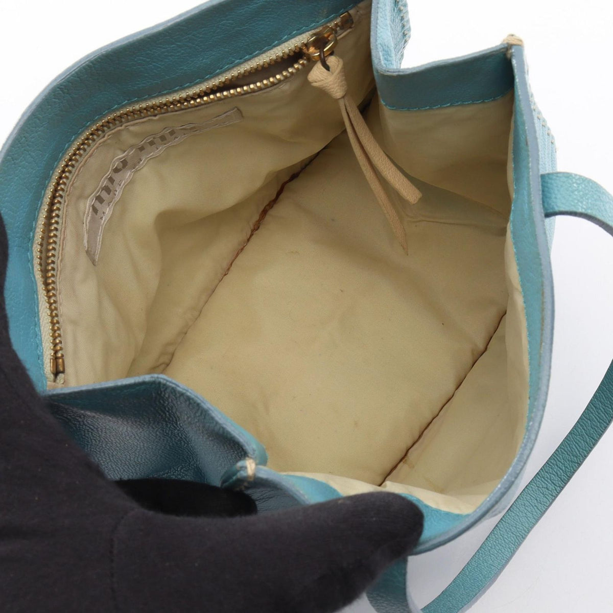 Miu Miu Handbag Logo Blue Leather — view 3