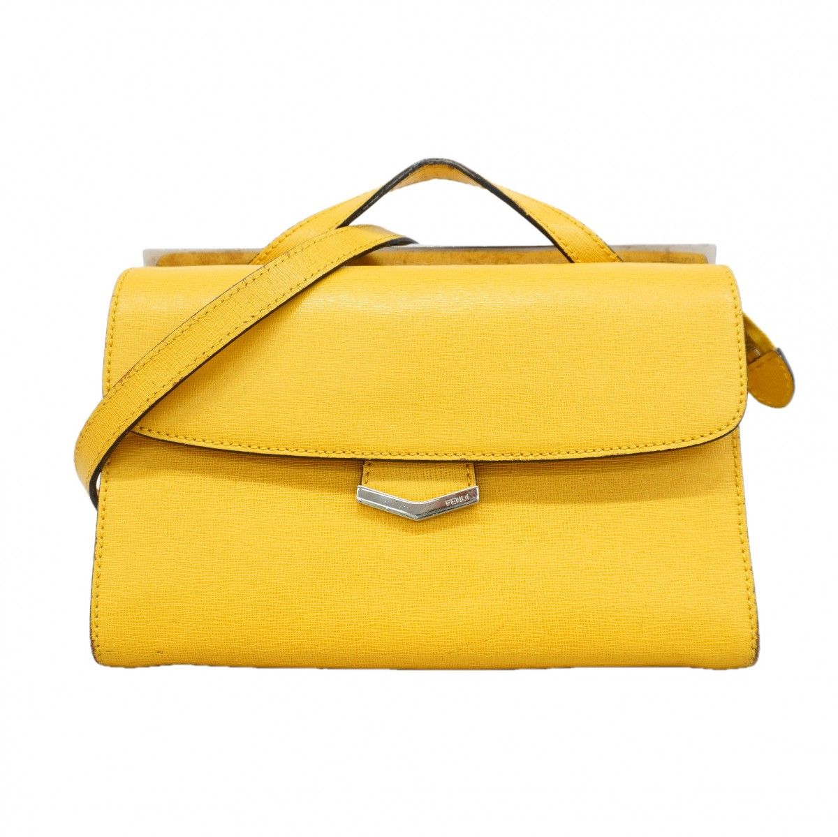 Fendi Handbag Leather Yellow Silver 2-Way