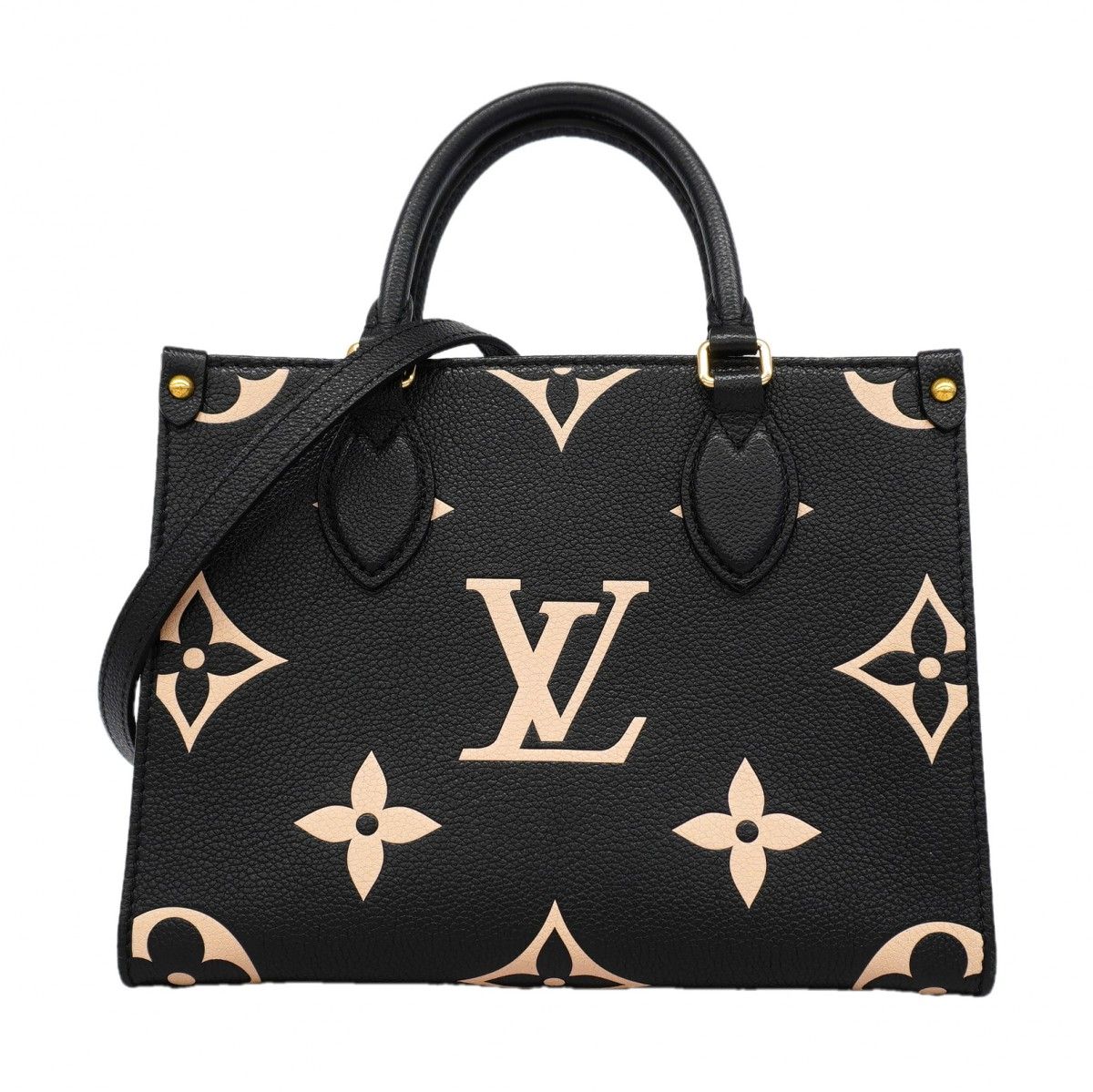 Louis Vuitton Handbag Monogram Empreinte Bicolor On The Go PM Black Beige 2-Way