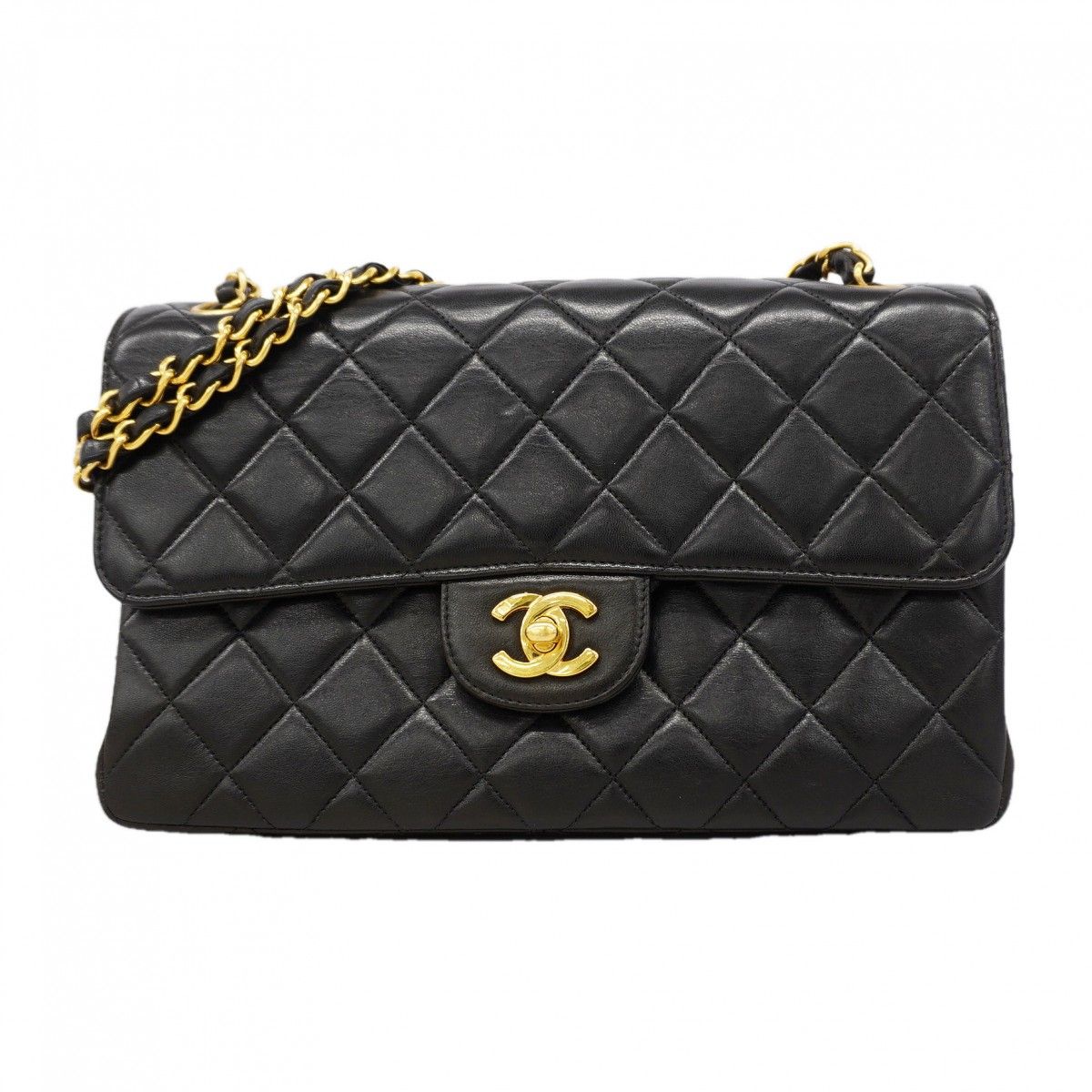 Chanel Shoulder Bag Quilted Double Face Lambskin Black Gold