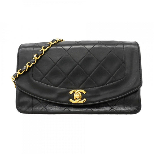Chanel Shoulder Bag Diana Lambskin Black Gold
