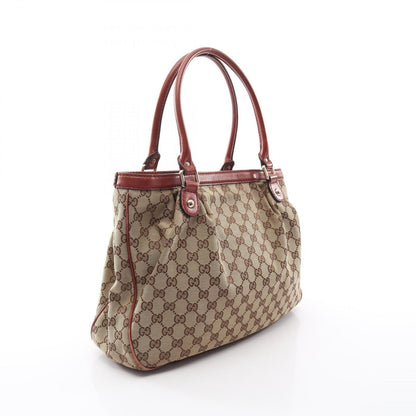 Gucci Tote Bag Sukey Beige Bordeaux Canvas Leather — view 2