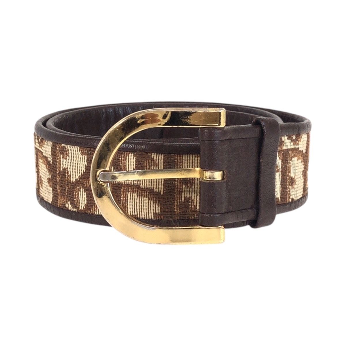 Dior Trotter 65 Brown Beige Gold Canvas Leather Belt