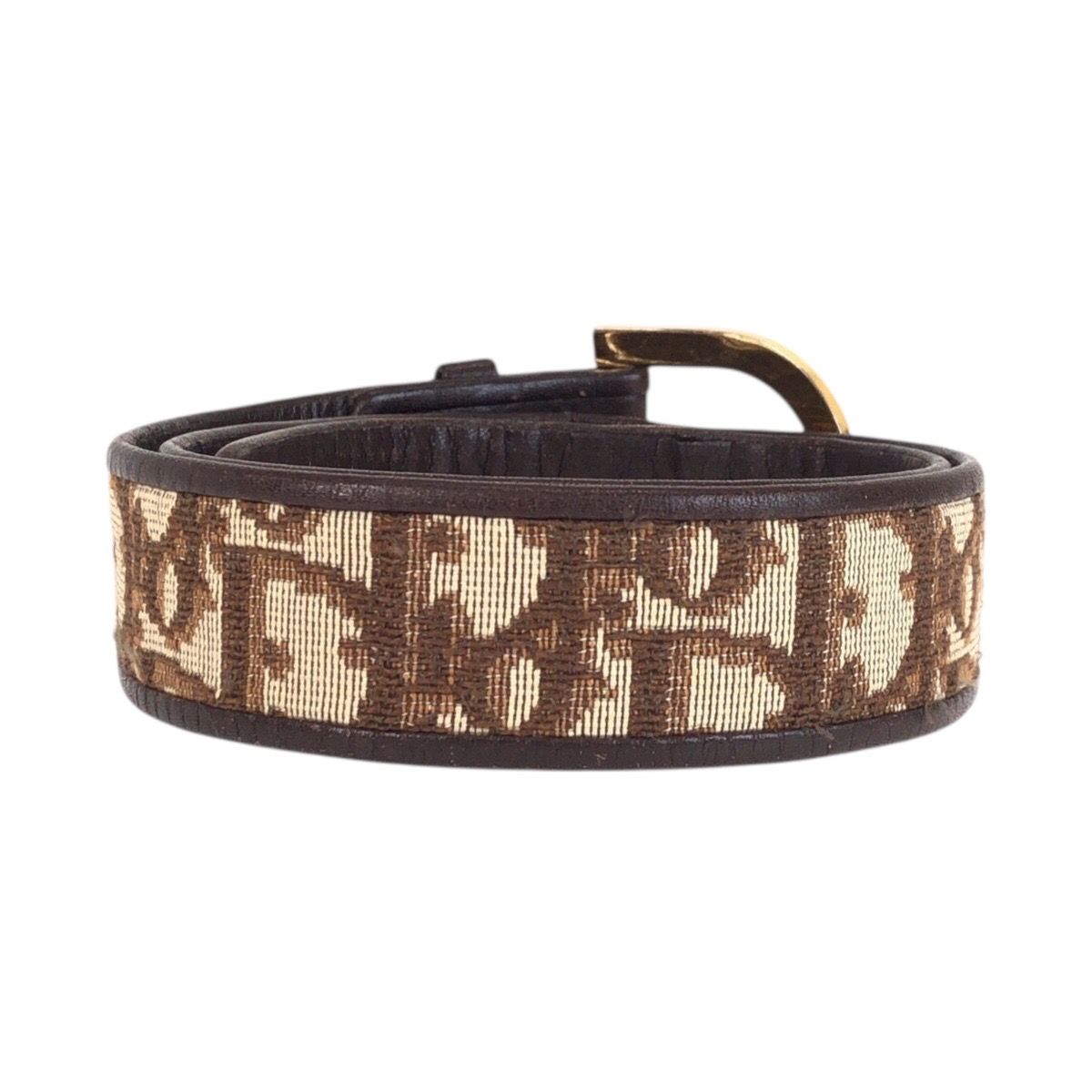 Dior Trotter 65 Brown Beige Gold Canvas Leather Belt — view 2