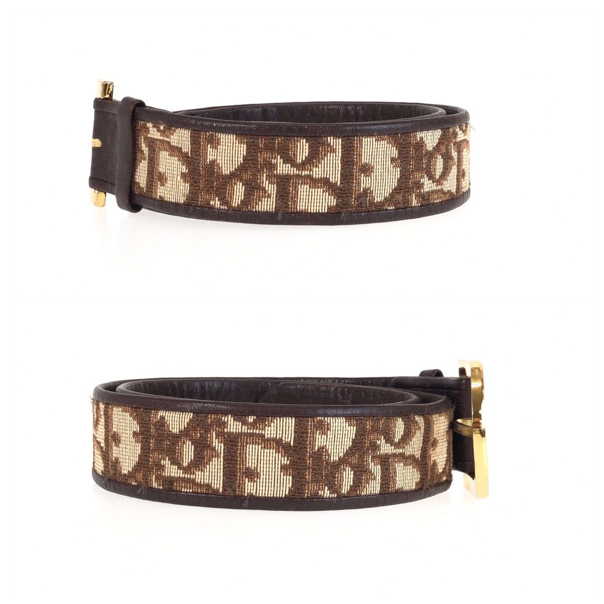 Dior Trotter 65 Brown Beige Gold Canvas Leather Belt — view 3