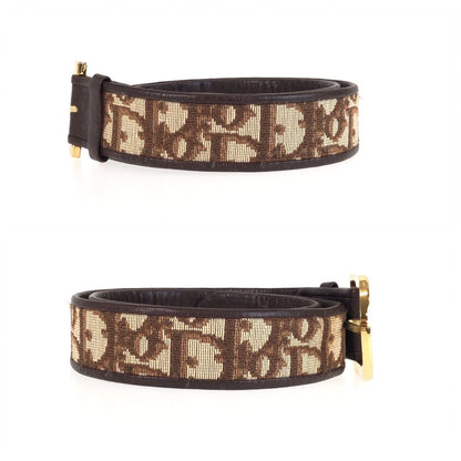 Dior Trotter 65 Brown Beige Gold Canvas Leather Belt — view 3